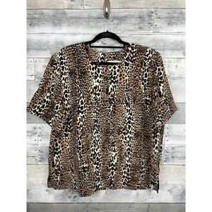 Kathy Che Women's XL Short Sleeve Animal Print Blouse